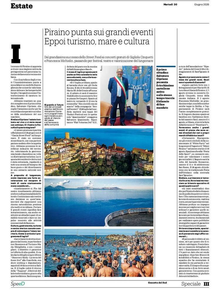 📰 Stamattina sulla Gazzetta del Sud si parla di Piraino📍