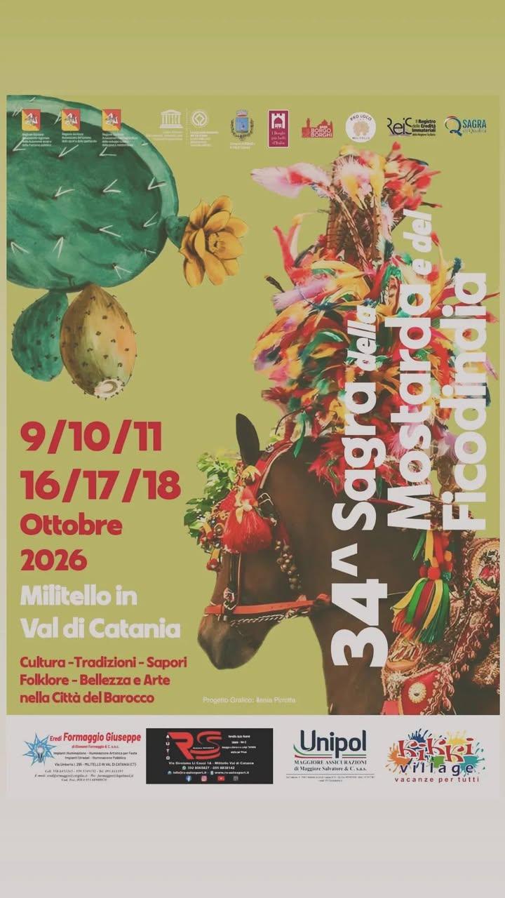 34 Sagra della Mostarda e del Ficodindia 2026. Programma di OGGI domenicav11 Ottobre.  Ore 09:30 Apertura stand. Ore 09:...