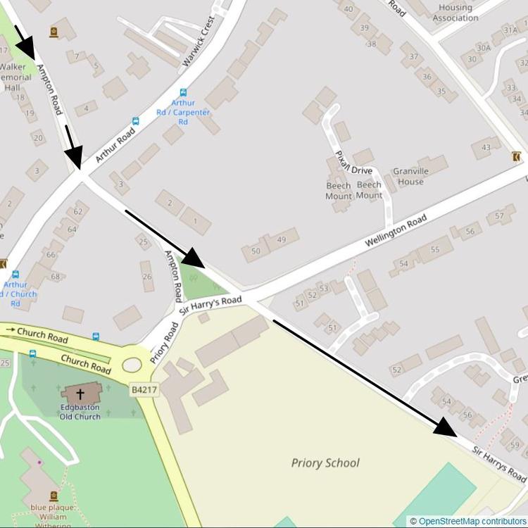 Part 4 of the Moseley Village and Cannon Hill Park Cycle route along Ampton Road onto Sir Harry's Road