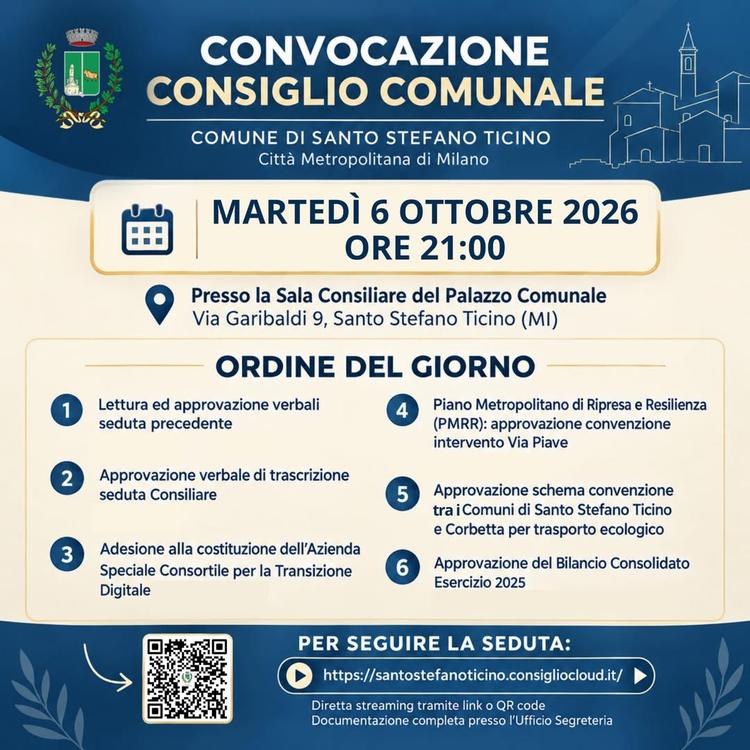 Si informa la cittadinanza che questa sera, martedì 6 ottobre, alle ore 21:00, si terrà la seduta del Consiglio Comunale...