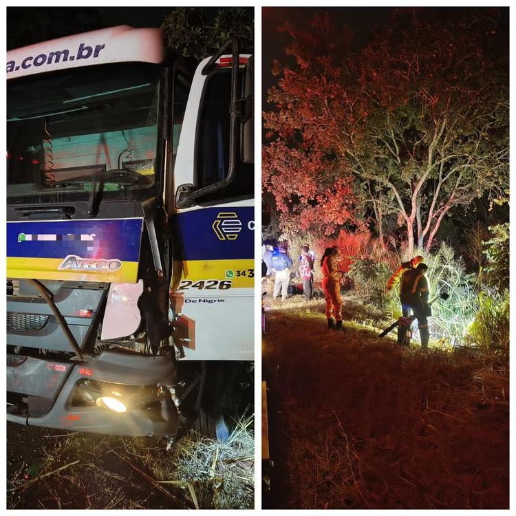 Motociclista morre após bater de frente com caminhão e ser arremessado para ribanceira na BR-365