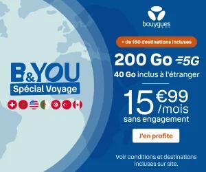 🌍 B&You, forfait 5G Voyage 200Go à 16€/mois