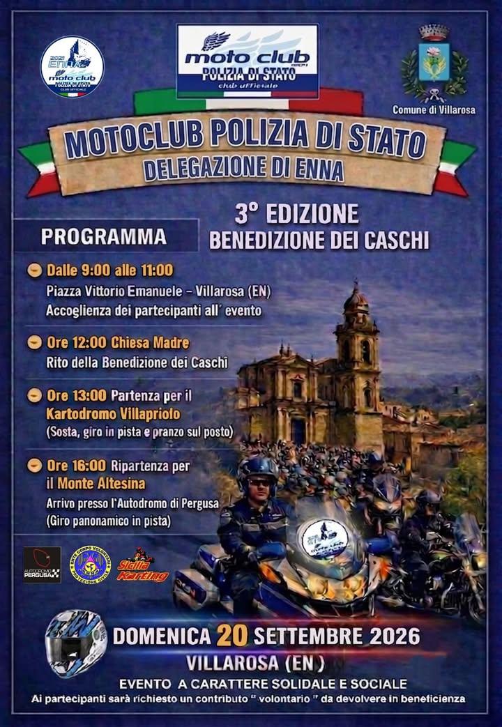 🏍️ BENEDIZIONE DEI CASCHI - 3ª EDIZIONE Villarosa torna ad accogliere il Motoclub Polizia di Stato