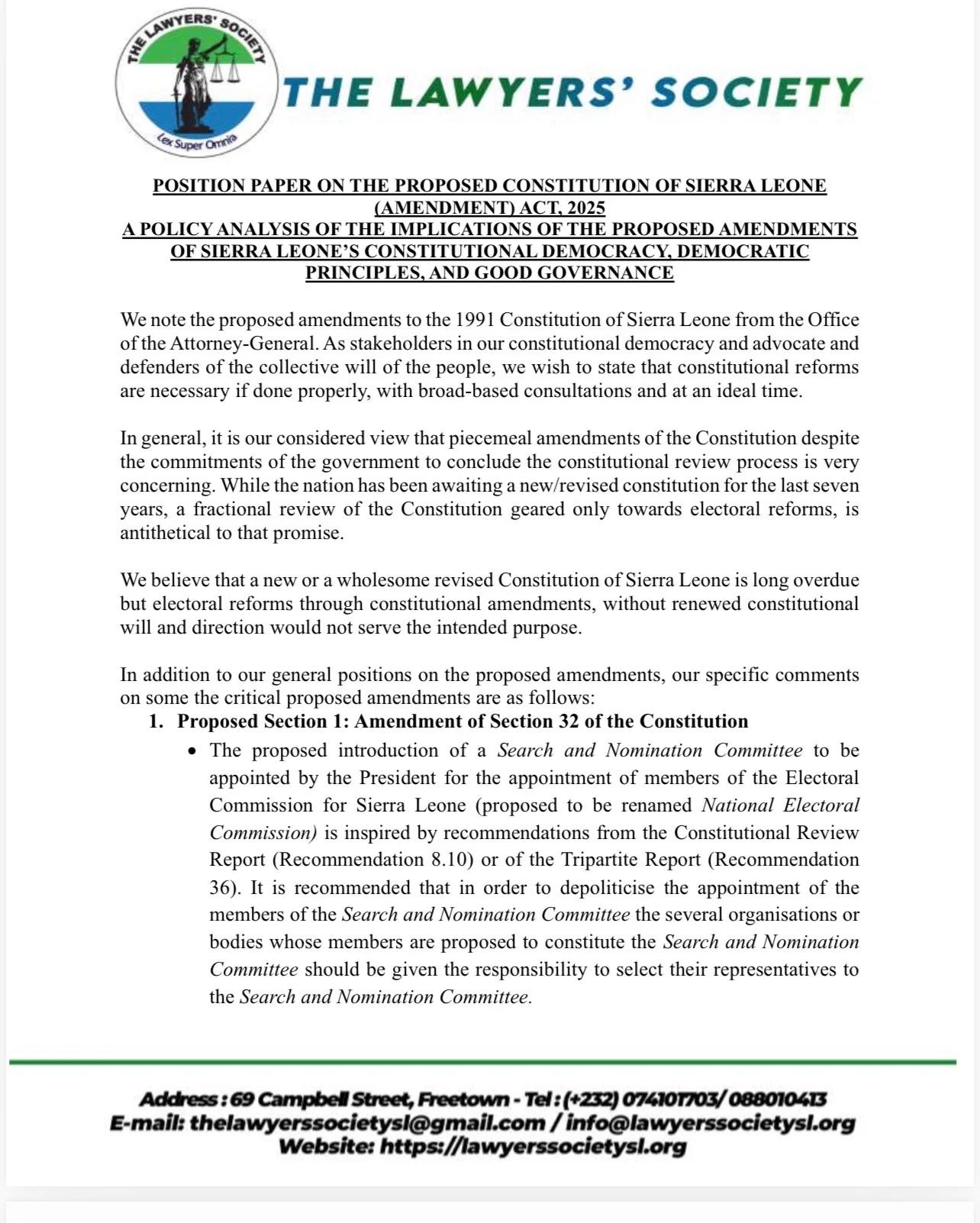 Lawyers Society Warns: Piecemeal Constitutional Amendments Could Weaken Democracy