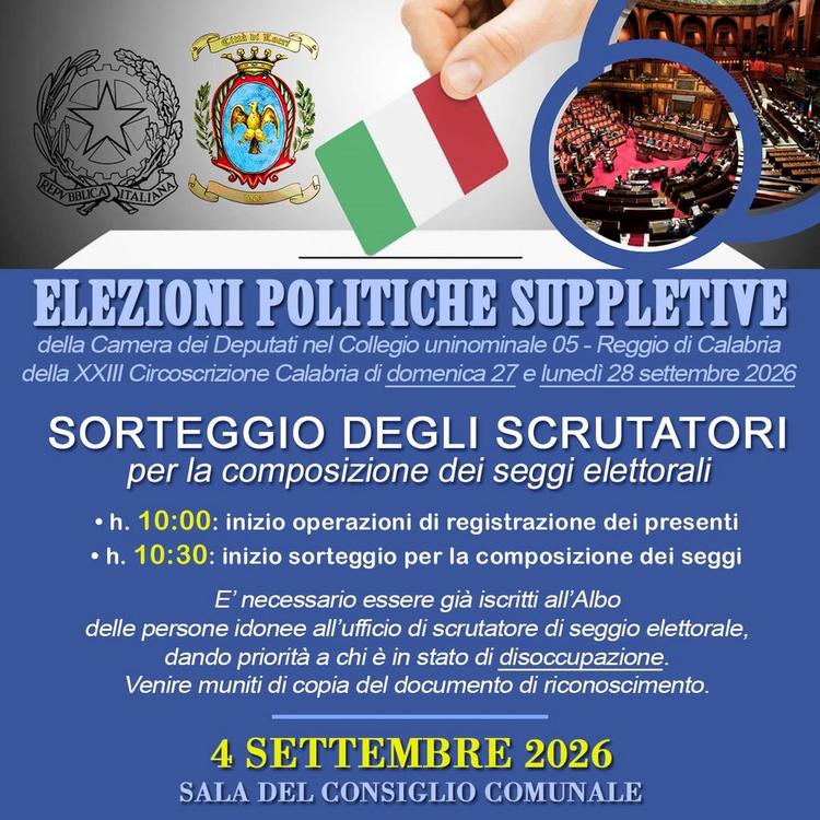 🟦 Elezioni Politiche suppletive della Camera dei Deputati nel Collegio uninominale 05-Reggio di Calabria della XXIII Ci...