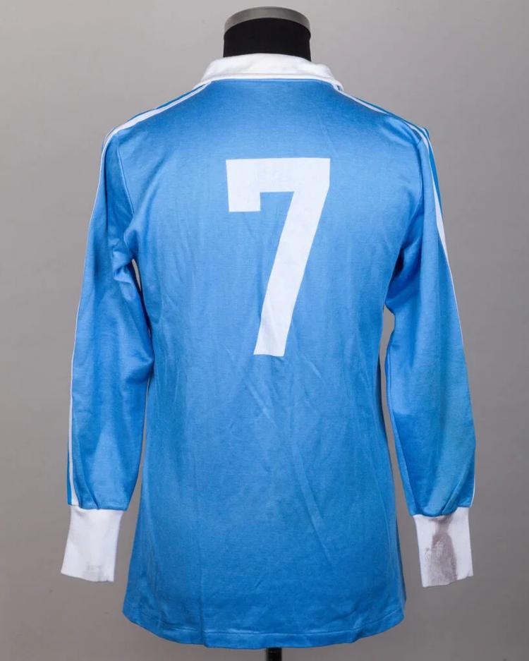 Number 7 back view of Kevin Keegan match worn Hamburg shirt from Emlyn Hughes collection auction