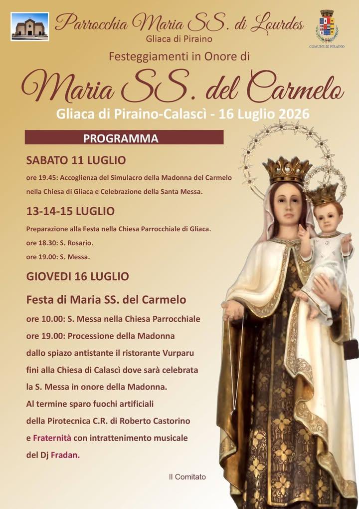 📌Festeggiamenti in onore di Maria SS. del Carmelo 🙏🏻 📍Calascì 🗓️14-16 luglio 2026