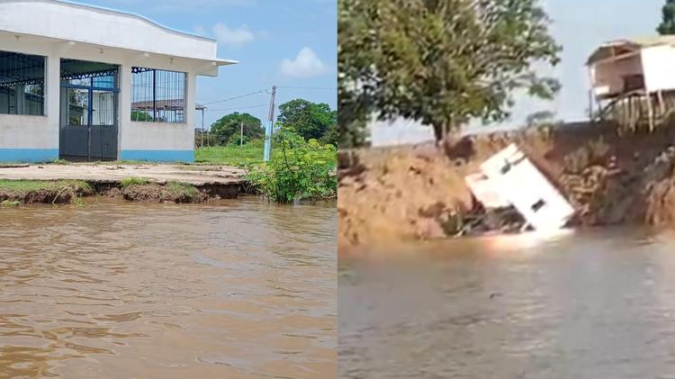 Fenômeno de terras caídas muda paisagem e põe em risco centro comunitário e casas em Oriximiná