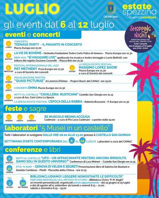 🥳 Estate spezzina: gli eventi dal 6 al 12 luglio! 🗓️ La Spezia vi aspetta con un calendario tutto da scoprire: eventi,...