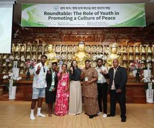 Sep18, 2026 Roundtable participants at Heavenly Culture, World Peace, Restoration of Light event pose for a photo at Heungryunsa Temple