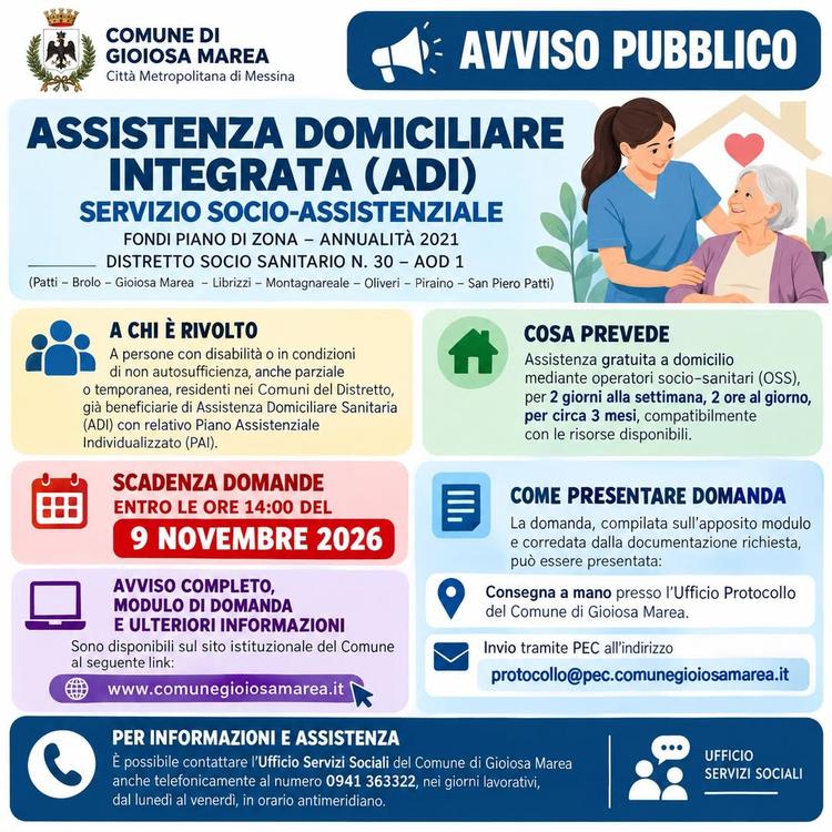📢 COMUNE DI GIOIOSA MAREA – AVVISO PUBBLICO 🏠 ASSISTENZA DOMICILIARE INTEGRATA (ADI) PER PERSONE CON DISABILITÀ E NON...