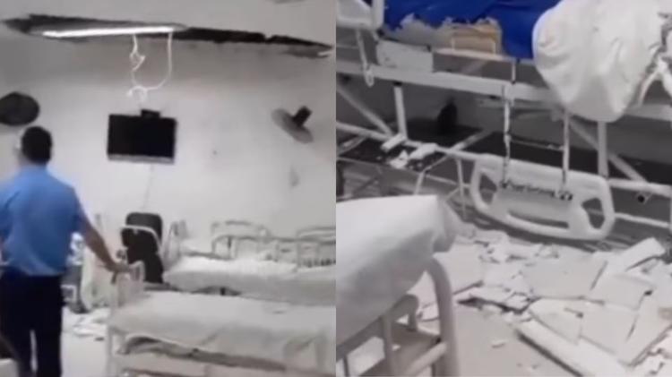 Forro de teto de enfermaria cai sobre leito com mãe e filho recém-nascido em hospital no Recife; VÍDEO