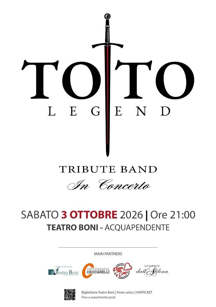 ⚔️ UNA SERATA DA NON PERDERE AD ACQUAPENDENTE! 🎶 🎤 TOTO LEGEND – Tribute Band 🎸 In Concerto 📅 Sabato 3 ottobre 2026...