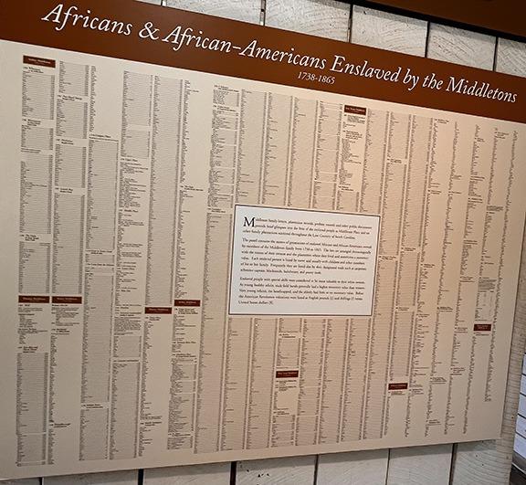 A wall in Eliza's House hosts the names of the 3,200 identified slaves once owned by the Middleton's at Middleton Place Planation from 1778-1865.