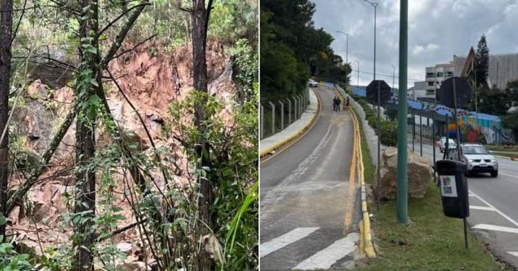 Encosta na Rua Indonésia passa por obra emergencial após deslizamento de rochas em Balneário Camboriú&nbsp;