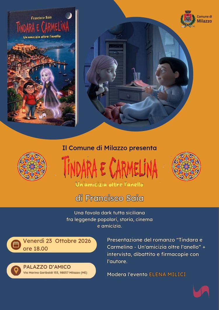 Venerdì 23 ottobre, a Palazzo D’Amico, la presentazione del libro “Tindara e Carmelina – Un’amicizia oltre l’anello”, il romanzo di Francisco Saia