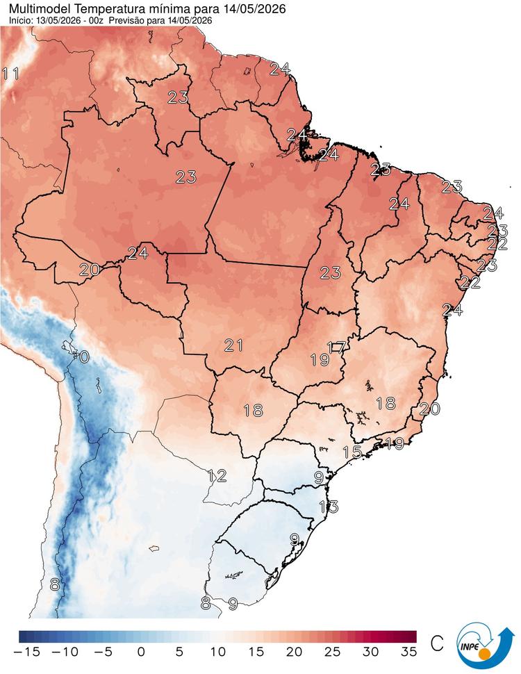 Novas frentes frias trazem chuva de volta ao Centro-Sul; temperaturas caem no Sudeste e frio intenso retorna ao Sul