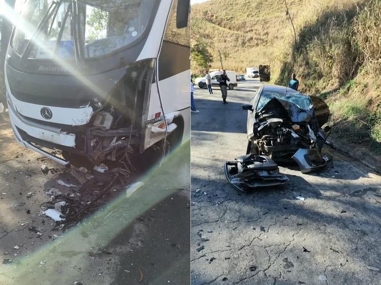 Carro da Prefeitura de Jaguaraçu bate em ônibus e deixa motorista ferido em Marliéria