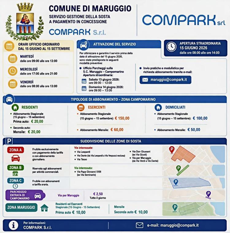 📢 DA OGGI È NUOVAMENTE ATTIVO IL SERVIZIO DI SOSTA A PAGAMENTO NEL COMUNE DI MARUGGIO 🚗☀️ Si informa la cittadinanza e...