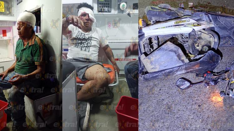 Brutal choque de motos en Amayuca deja tres adultos y un bebé lesionados