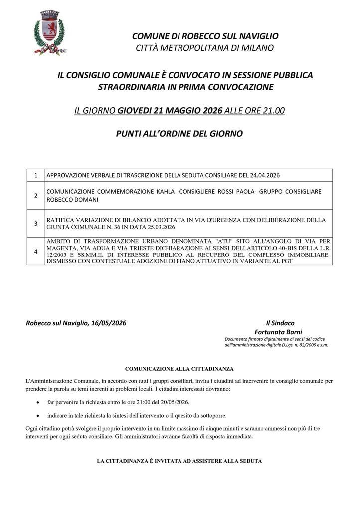 AVVISO CONVOCAZIONE CONSIGLIO COMUNALE #Comune #RobeccoSulNaviglio  ---------... Scarica l’App del tuo Comune, clicca su...
