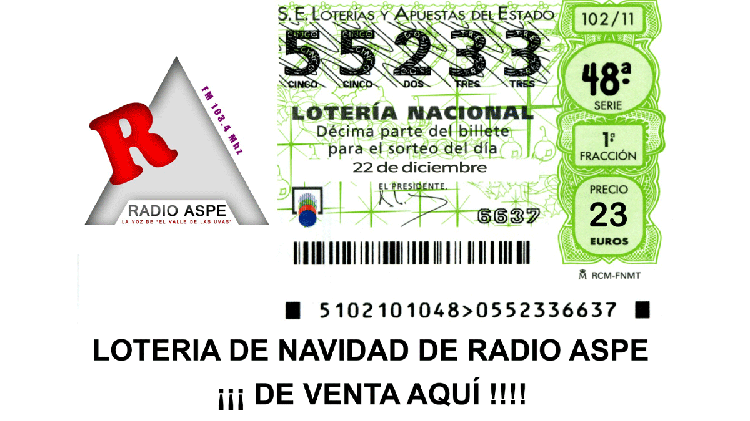 La Lotería de Navidad de Radio Aspe ya está a la venta con el número 55.233