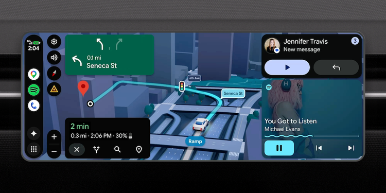 Android Auto interface with 3D Google Maps view
