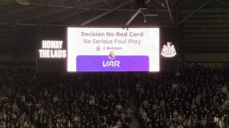 VAR Screen No Red Card Botman Newcastle United v Aston Villa Premier League
