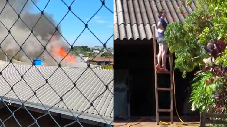 Vizinho sobe no telhado e resgata mulher durante incêndio no Paraná: ‘Consegui tirar ela por cima da casa’, diz