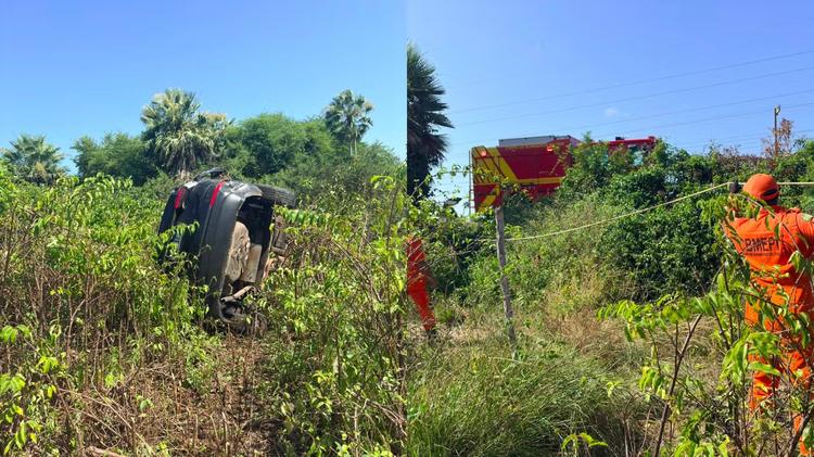 Buscas por mulher que desapareceu após carro capotar no PI mobilizam bombeiros; homem morreu