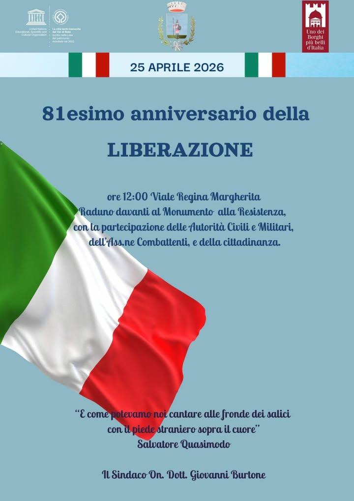 25 Aprile 2026 81esimo Anniversario della Liberazione Sabato 25 Aprile - Ore 12:00 Viale Regina Margherita