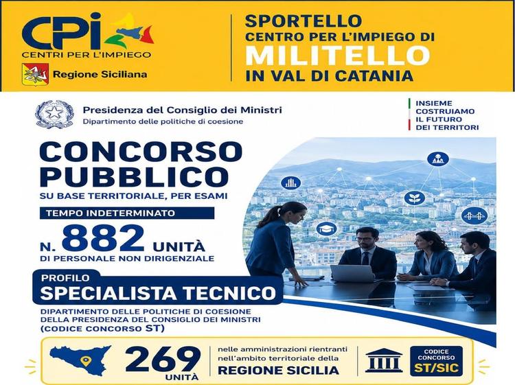 Per tutte le info rivolgersi presso lo Sportello di Collocamento C.P.I sede di Militello In Val di Catania sito in Piazz...