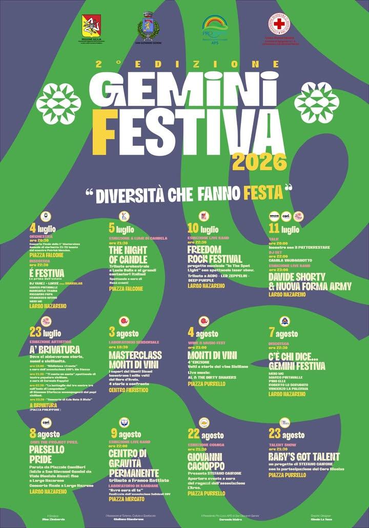 Gemini Festiva 2026 è pronta a cominciare! Un’estate di concerti, spettacoli, sapori, incontri e serate da ricordare. 📅...