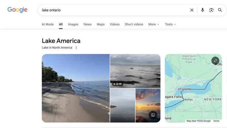 Lake America on Google Search