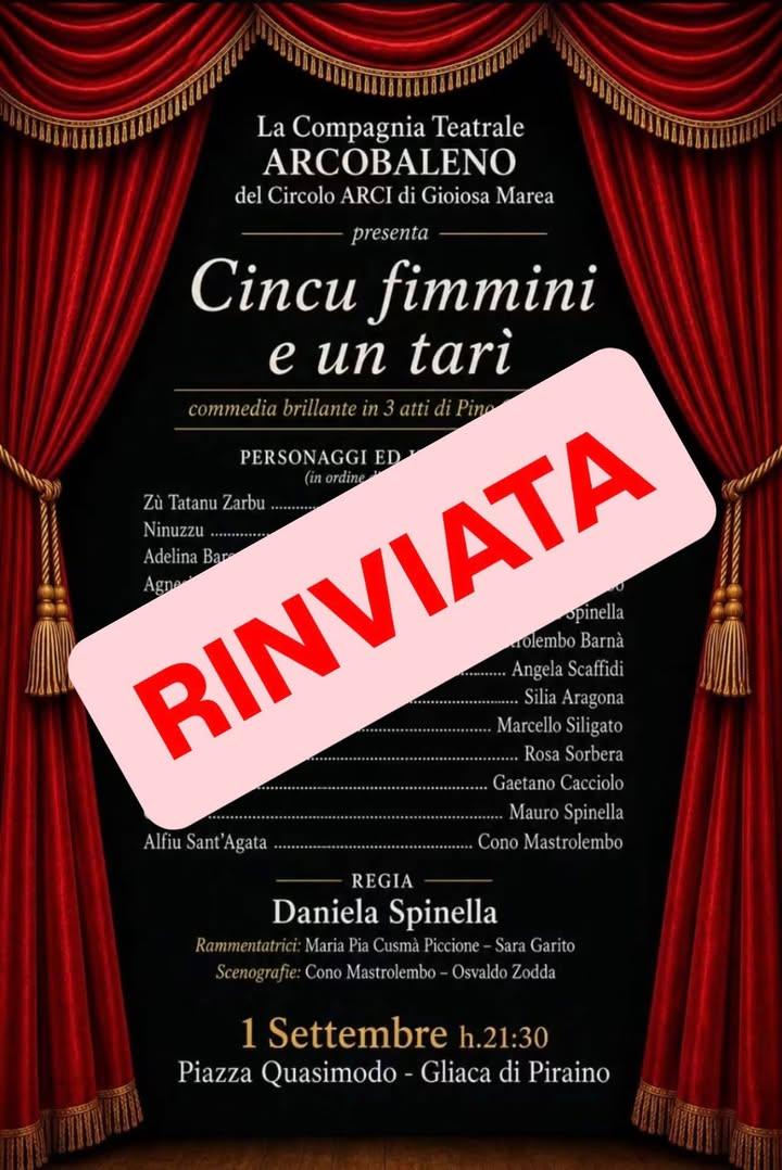 ❌La commedia prevista per questa sera è rinviata a data da destinarsi❗️