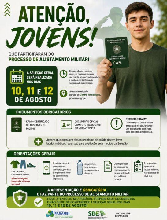 Seleção de jovens que participaram do processo de Alistamento Militar em Panambi será na próxima semana