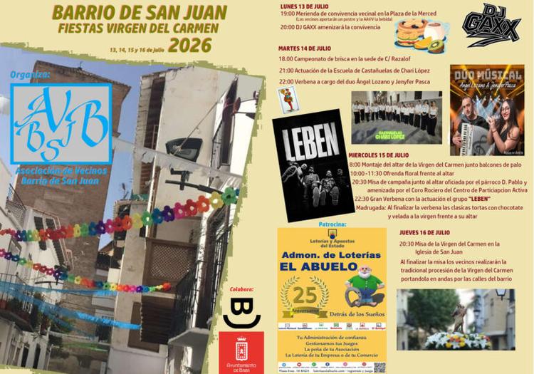 El barrio de San Juan de Baza celebra sus fiestas, en honor a la Virgen del Carmen, del 13 al 16 de julio