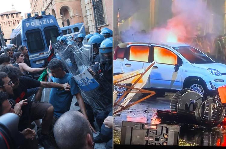 Scontri al corteo per Fakir. Lancio di bottiglie, bombe carta e auto bruciate dagli antagonisti. Cori contro gli agenti: "Assassini"