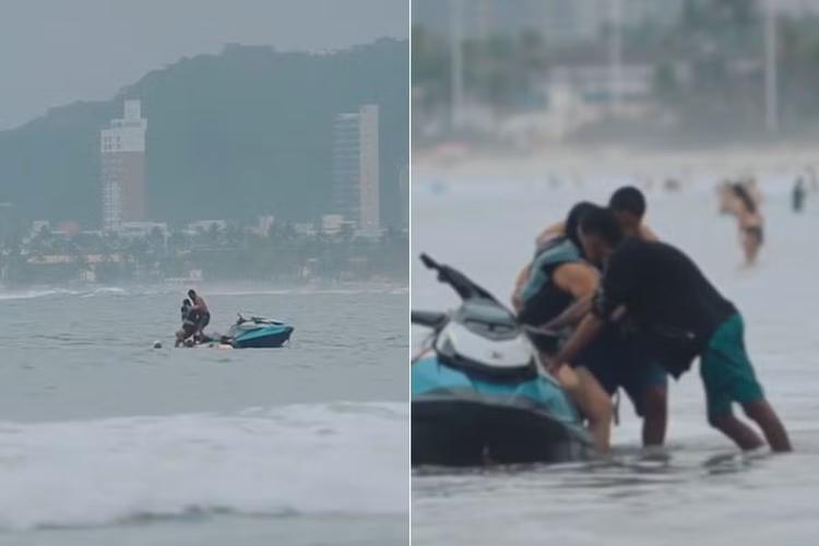 Guarda-vidas salva mulher de afogamento no mar em Guarujá; VÍDEO