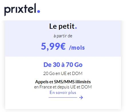 🔖 Prixtel, forfait illimité/de 30Go à 70Go dès 6€/mois
