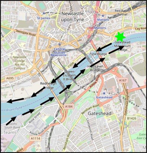Part 2 of the River Tyne West Circular Cycle passed the Tyne Bridge, High Level Bridge, Queen Elizabeth II Bridge, and Redheagh Bridge 