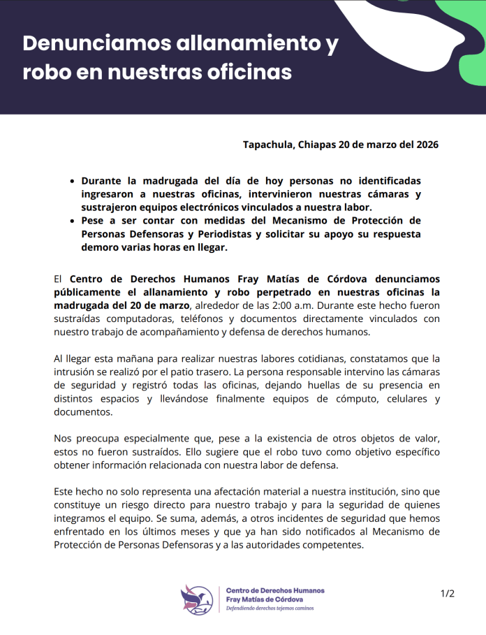 Atraco en las instalaciones del CDH Fray Matías de Córdova