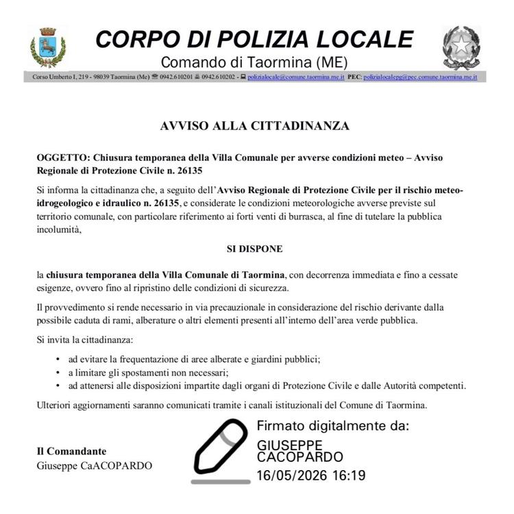 ⚠️ AVVISO ALLA CITTADINANZA A seguito dell’Avviso Regionale di Protezione Civile per rischio meteo-idrogeologico e idrau...