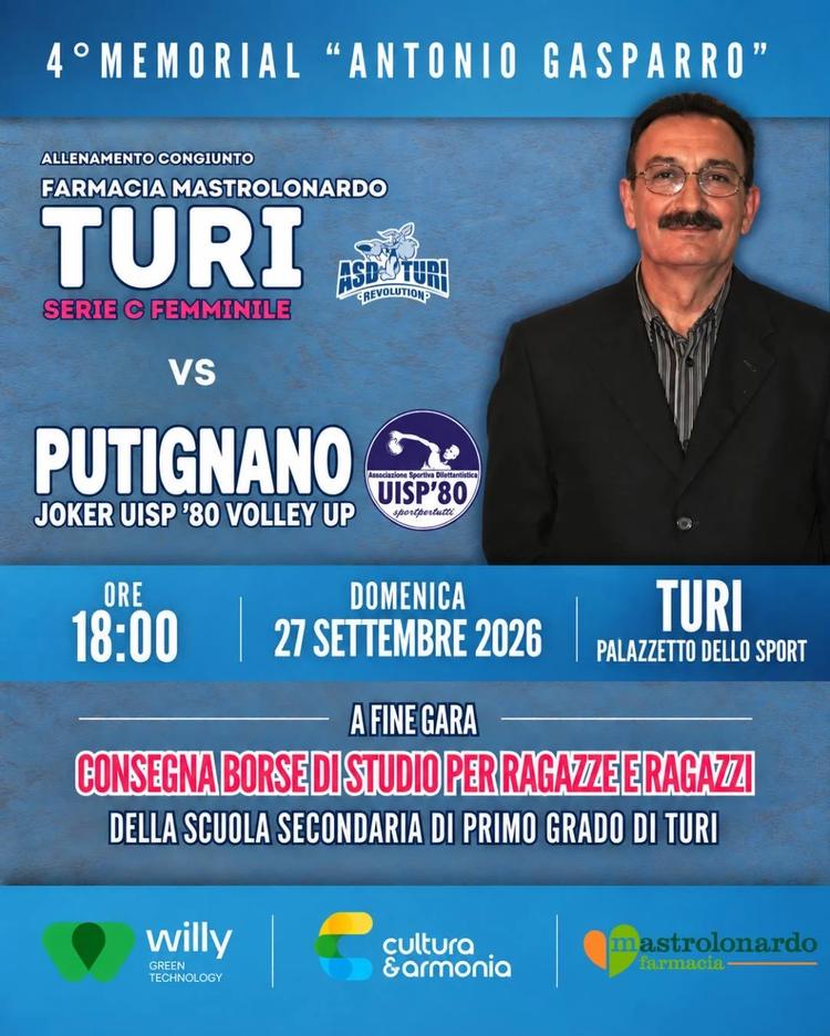 Volley, a Turi il Memorial “Antonio Gasparro”: sport e borse di studio