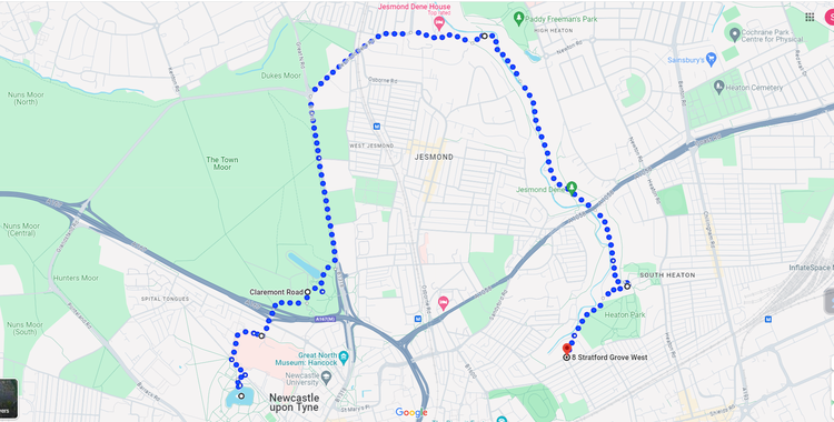Route overview of the 6km Serene Newcastle Green Walk