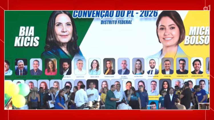 PL oficializa candidaturas ao Senado de Michelle e Bia Kicis; convenção teve presença de Flávio