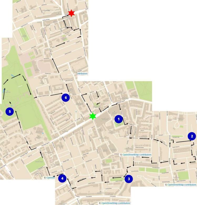 Route overview of the London Holland Park & Kensington Walk