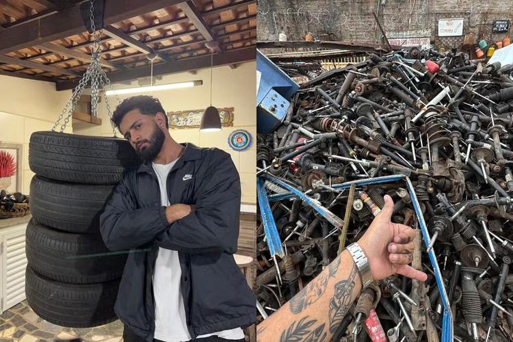 Jovem viraliza ao transformar recicláveis em equipamentos de boxe no interior de SP