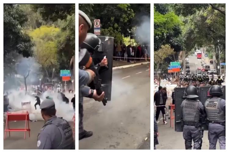 VÍDEO: PM usa bombas de gás lacrimogêneo para dispersar opositores de Flávio Bolsonaro perto da Avenida Paulista