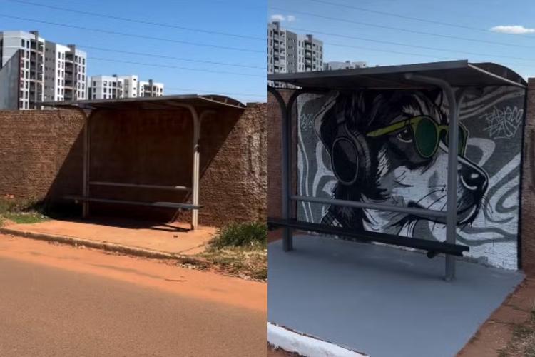 Antes tomado pelo mato, ponto de ônibus vira galeria de arte a céu aberto em Campo Grande